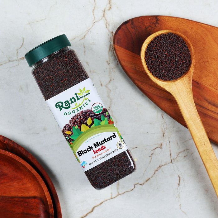 Rani Organic Black Mustard Seeds Whole Spice (Rai Sarson) 20oz (1.25lbs) 567g PET Jar ~ All Natural | Vegan | Indian Origin | USDA Certified Organic