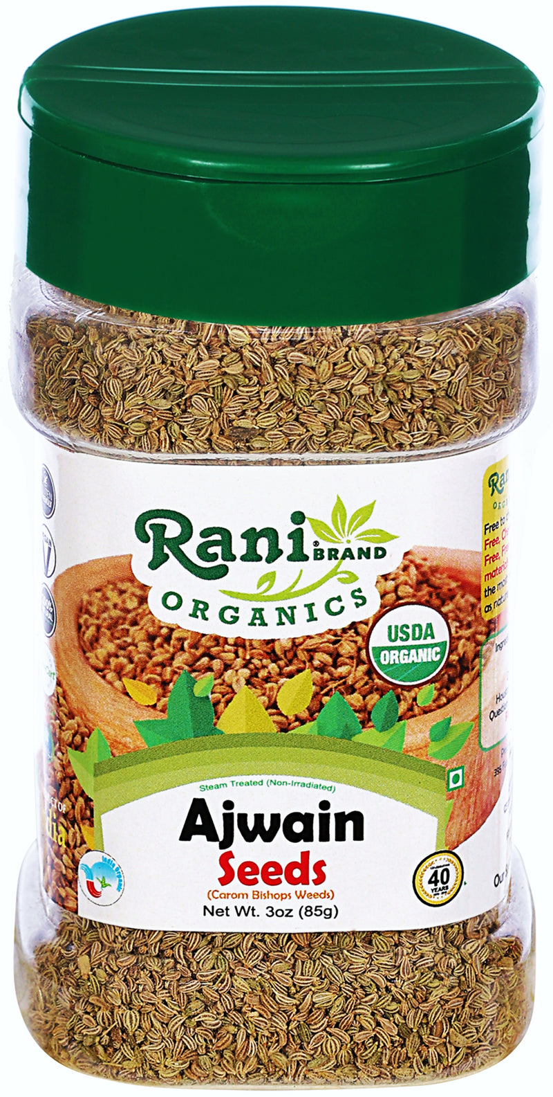Rani Organic Ajwain Seeds (Carom Bishops Weed) Whole Indian Spice 3oz (85g) PET Jar ~ All Natural | Vegan | Gluten Friendly | USDA Certified Organic
