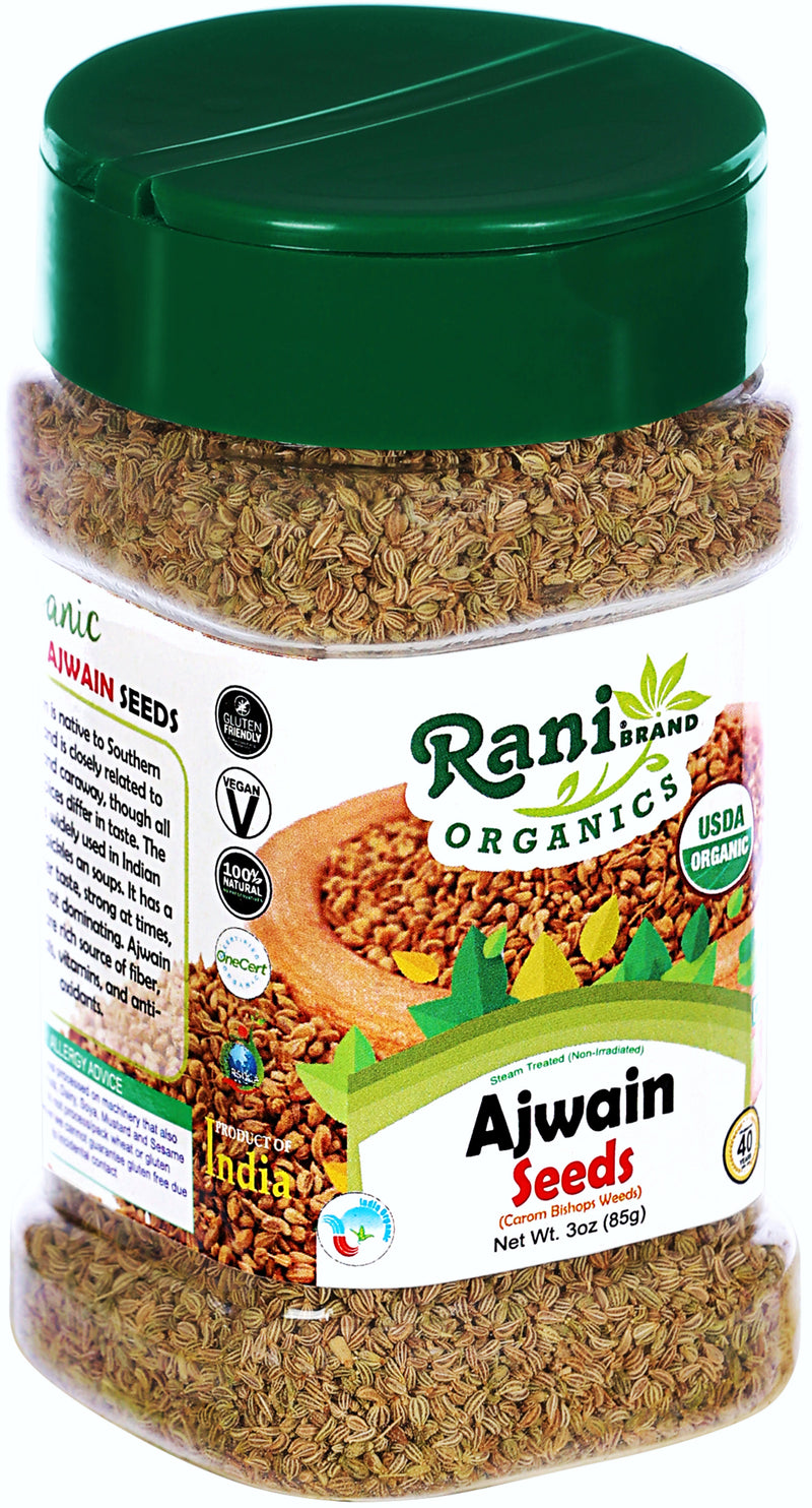 Rani Organic Ajwain Seeds (Carom Bishops Weed) Whole Indian Spice 3oz (85g) PET Jar ~ All Natural | Vegan | Gluten Friendly | USDA Certified Organic