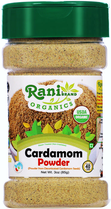 Rani Organic Cardamom (Elachi) Ground, Powder Indian Spice 3oz (85g) PET Jar ~ All Natural | Vegan | Gluten Friendly | USDA Certified Organic