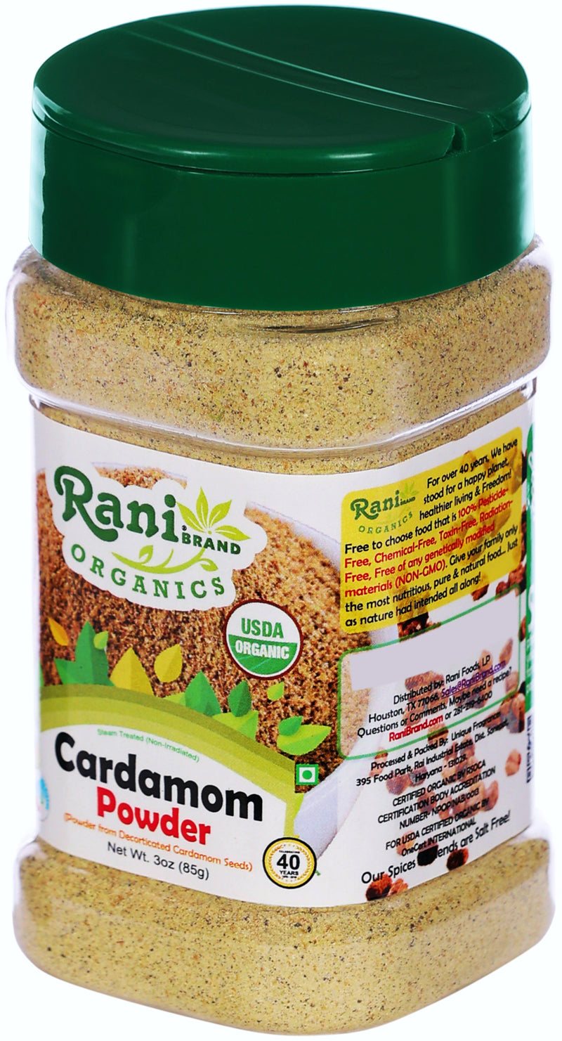 Rani Organic Cardamom (Elachi) Ground, Powder Indian Spice 3oz (85g) PET Jar ~ All Natural | Vegan | Gluten Friendly | USDA Certified Organic