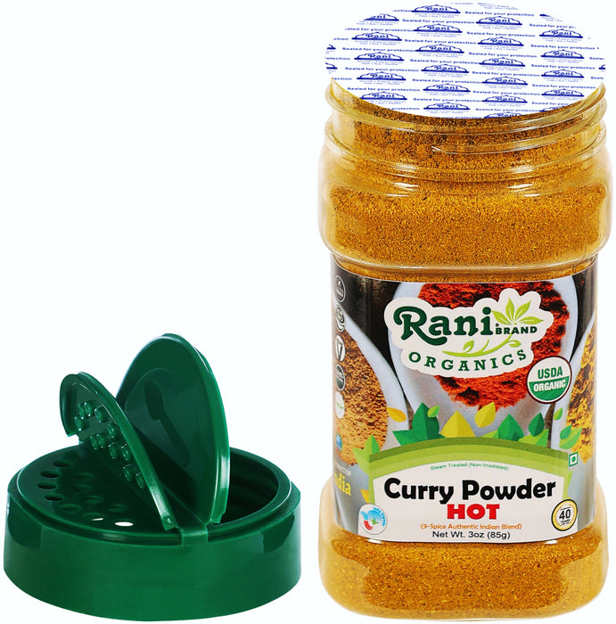 Rani Organic Curry Powder Hot (9-Spice Authentic Indian Blend) 3oz (85g) PET Jar ~ All Natural | Salt-Free | Gluten Friendly | USDA Certified Organic