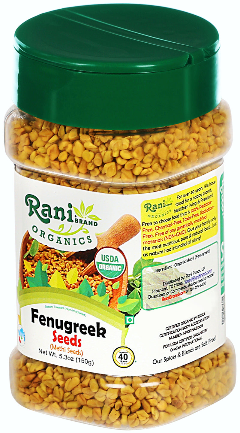 Rani Organic Fenugreek (Methi) Seeds Whole 5.29oz (150g) PET Jar, Trigonella Foenum Graecum ~ All Natural | Gluten Friendly |  USDA Certified Organic