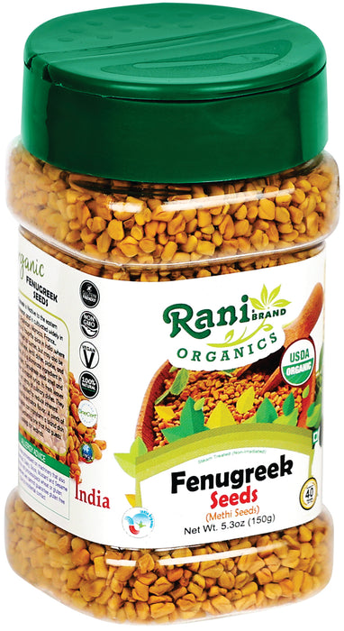 Rani Organic Fenugreek (Methi) Seeds Whole 5.29oz (150g) PET Jar, Trigonella Foenum Graecum ~ All Natural | Gluten Friendly |  USDA Certified Organic