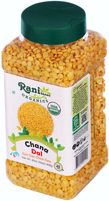 Rani Organic Chana Dal (Split Desi Chickpeas without skin) 32oz (2lbs) 908g PET Jar ~ All Natural | Vegan | Gluten Friendly | USDA Certified Organic