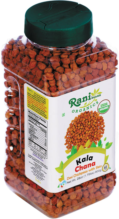 Rani Organic Kala Chana (Desi Chickpeas with Skin) 28oz (800g) PET Jar ~ All Natural | Vegan | Gluten Friendly | NON-GMO | USDA Certified Organic