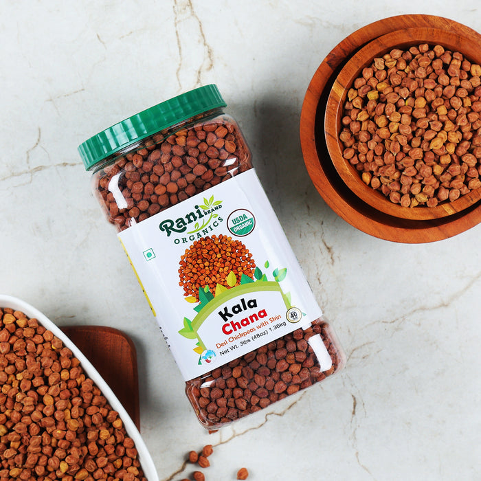 Rani Organic Kala Chana (Desi Chickpeas with Skin) 48oz (3lbs) 1.36kg Bulk PET Jar ~ All Natural | Vegan | Gluten Friendly | USDA Certified Organic