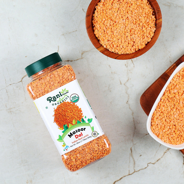 Rani Organic Masoor Dal (Red Split Lentils) 28oz (800g) PET Jar ~ All Natural | Gluten Friendly | NON-GMO | Indian Origin | USDA Certified Organic