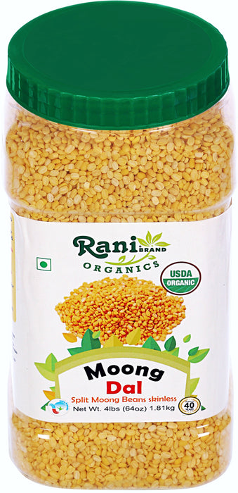 Rani Organic Moong Dal (Split Moong Beans Skinless) Indian Lentils 64oz (4lbs)1.81kg ~ All Natural | Vegan | Gluten Friendly | NON-GMO | Indian Origin