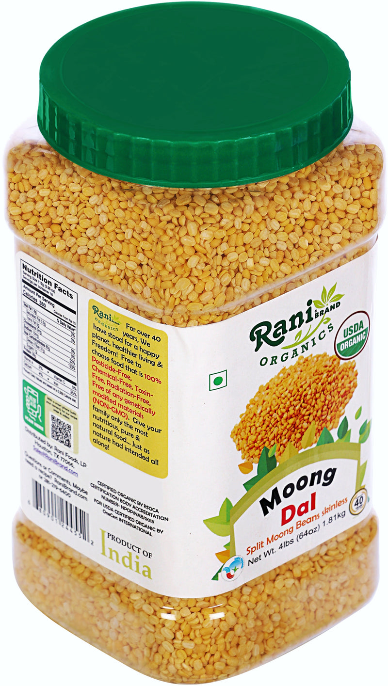 Rani Organic Moong Dal (Split Moong Beans Skinless) Indian Lentils 64oz (4lbs)1.81kg ~ All Natural | Vegan | Gluten Friendly | NON-GMO | Indian Origin