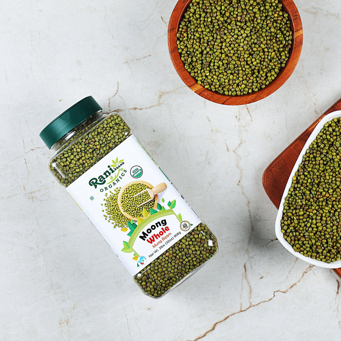 Rani Organic Moong Whole (Whole Mung Beans with Skin) Indian Lentils 32oz (2lbs) 908g PET Jar ~ All Natural | Vegan | Gluten Friendly | NON-GMO
