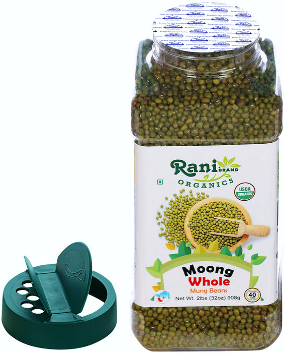 Rani Organic Moong Whole (Whole Mung Beans with Skin) Indian Lentils 32oz (2lbs) 908g PET Jar ~ All Natural | Vegan | Gluten Friendly | NON-GMO
