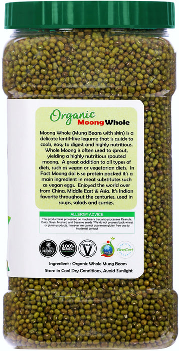 Rani Organic Moong Whole (Whole Mung Beans with Skin) Indian Lentils 64oz (4lbs) 1.81kg Bulk PET Jar ~ All Natural | Vegan | Gluten Friendly | NON-GMO