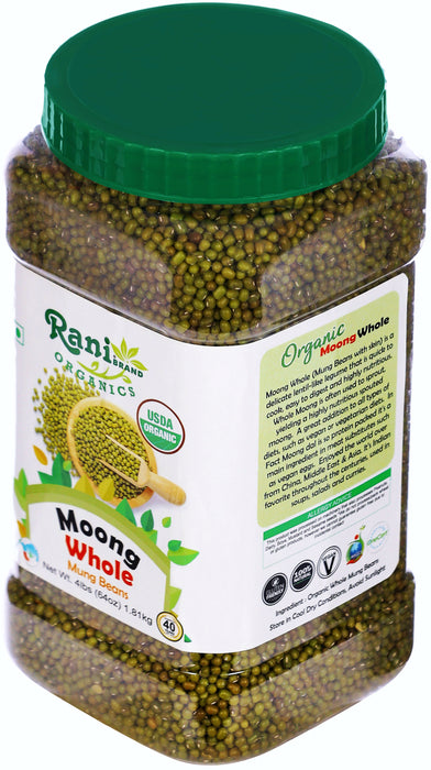 Rani Organic Moong Whole (Whole Mung Beans with Skin) Indian Lentils 64oz (4lbs) 1.81kg Bulk PET Jar ~ All Natural | Vegan | Gluten Friendly | NON-GMO