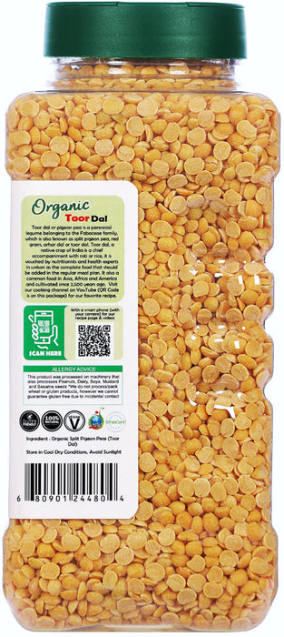 Rani Organic Toor Dal (Split Pigeon Peas) 32oz (2lbs) 908g PET Jar ~ All Natural | Vegan | Gluten Friendly | NON-GMO | Indian Origin