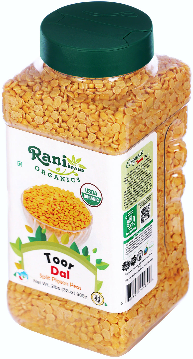 Rani Organic Toor Dal (Split Pigeon Peas) 32oz (2lbs) 908g PET Jar ~ All Natural | Vegan | Gluten Friendly | NON-GMO | Indian Origin