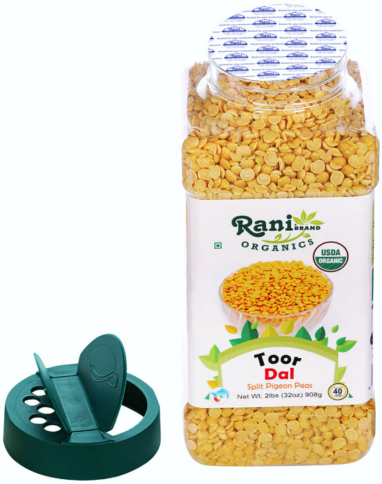 Rani Organic Toor Dal (Split Pigeon Peas) 32oz (2lbs) 908g PET Jar ~ All Natural | Vegan | Gluten Friendly | NON-GMO | Indian Origin