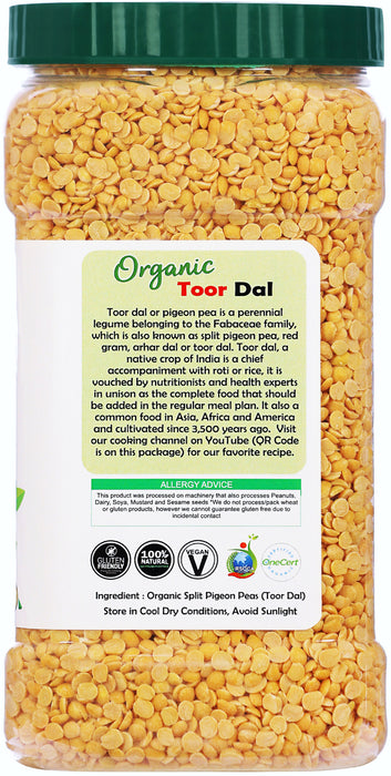 Rani Organic Toor Dal (Split Pigeon Peas) 64oz (4lbs) 1.81kg Bulk PET Jar ~ All Natural | Vegan | Gluten Friendly | NON-GMO | Indian Origin