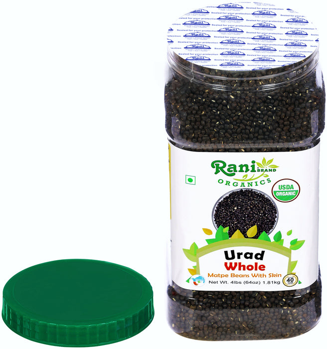 Rani Organic Urid/Urad Whole Black Indian Lentils 64oz (4lbs) 1.81kg Bulk PET Jar ~ All Natural | Vegan | Gluten Friendly | NON-GMO | Indian Origin