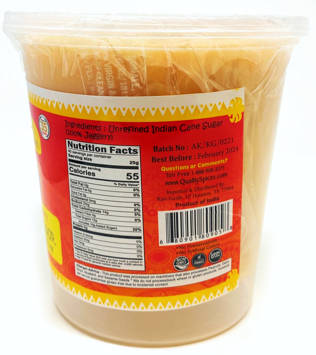 Asian Kitchen Kolhapuri Gur (Jaggery) 35oz (2.2lbs) 1kg PET Jar ~ Unrefined Cane Sugar | No Color added | Gluten Friendly | Vegan | NON-GMO