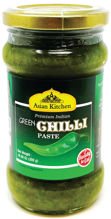 Asian Kitchen Green Chilli Cooking Paste 10.58oz (300g) ~ Vegan | Glass Jar | Gluten Free | NON-GMO | No Colors | Indian Origin