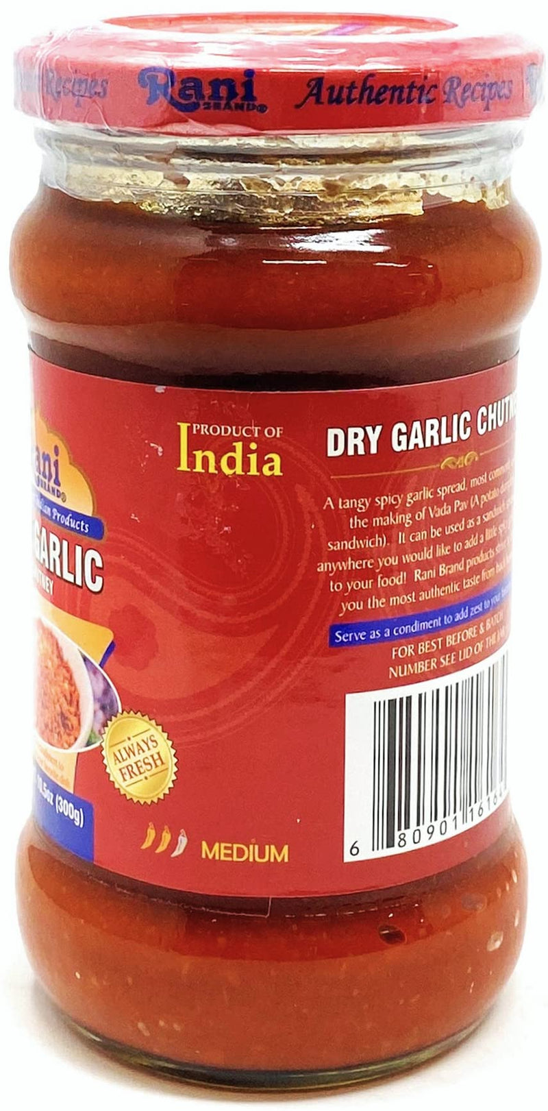 Rani Garlic Chutney 10.5oz (300g) Glass Jar, Ready to Eat, Pack of 5+1 FREE ~ All Natural | No Preservatives | Vegan | Gluten Free | NON-GMO