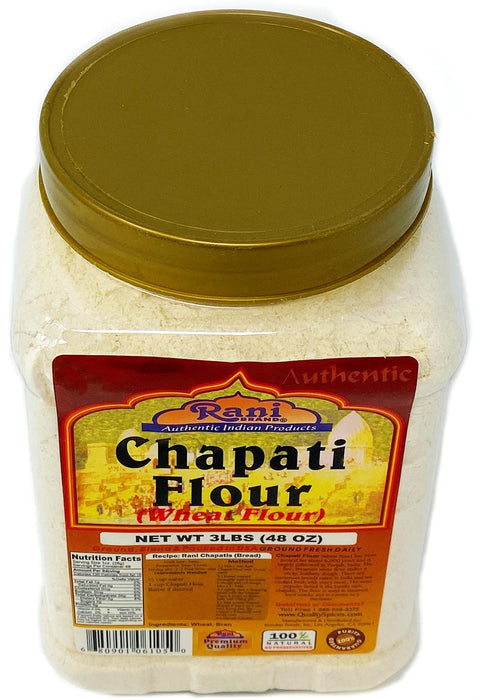 Rani Chapati Flour (100% Pure Whole Wheat Atta), For Making Roti & Indian Breads 48oz (3lbs) 1.36kg PET Jar ~ All Natural | Vegan