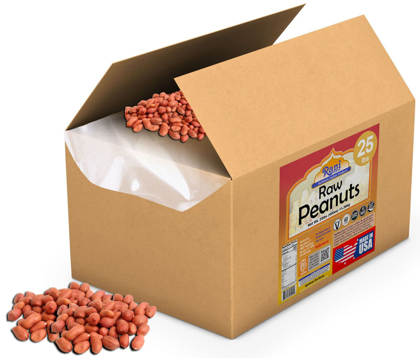 Rani Peanuts, Raw Whole With Skin (uncooked, unsalted) 25lbs (400oz) 11.36kg Bulk Box ~ All Natural | Vegan | Gluten Friendly | Fresh Product of USA ~ Spanish Grade Groundnut / Red-skin