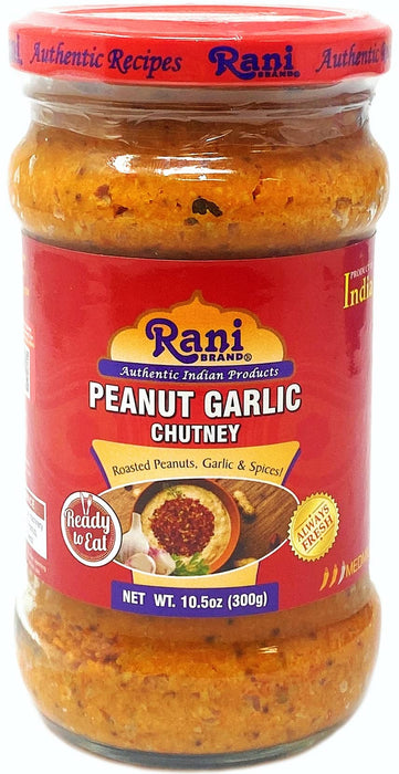 Rani Peanut Garlic Chutney 10.5oz (300g) Glass Jar, Ready to Eat, Pack of 5+1 FREE ~ Vegan | Gluten Free | NON-GMO | No Colors | Indian Origin