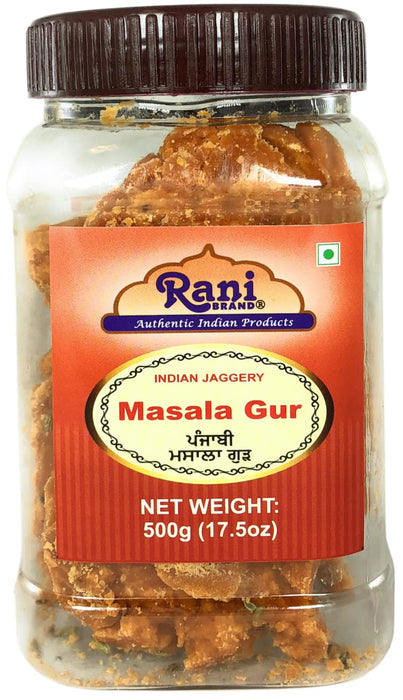 Rani Masala Gur (Jaggery) Indian Unrefined Raw Cane Sugar 17.5oz (1.1lbs) 500g PET Jar ~ Gluten Friendly | Vegan | NON-GMO | No Salt or fillers