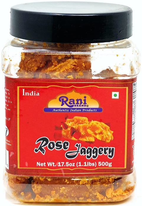Rani Rose Jaggery (Gur) Indian Unrefined Raw Cane Sugar 17.5oz (1.1lbs) 500g PET Jar ~ Gluten Friendly | Vegan | NON-GMO | No Salt or fillers