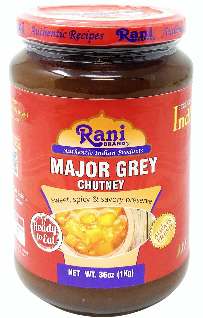 Rani Major Grey Mango Chutney (Indian Preserve) 36oz (2.2lbs) 1kg Value Pack, Glass Jar, Ready to eat, Vegan, Pack of 5+1 FREE ~ Gluten Free