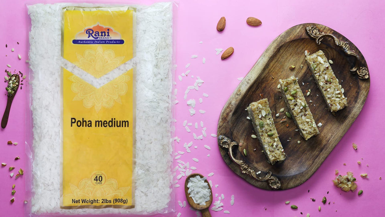 Rani Poha (Powa) Extra Thick Dagadi-Cut (Flattened Rice) 32oz (2lbs) 908g Bulk ~ All Natural, Salt-Free | Vegan | No Colors | Gluten Friendly | Indian Origin