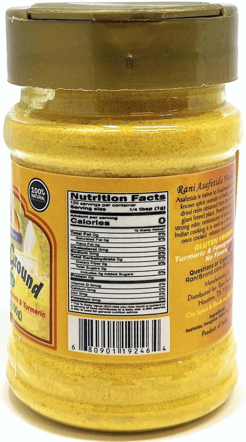 Rani Asafetida (Hing) Ground Health Blend w/ Fenugreek and Turmeric 3.5oz (100g) ~ Gluten Friendly | Natural | Salt Free | Vegan | NON-GMO