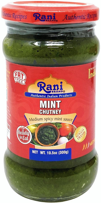 Rani Mint Chutney (Podina) 10.5oz (300g) Glass Jar, Ready to Eat, Pack of 5+1 FREE ~ Vegan | Gluten Free | NON-GMO | No Colors | Indian Origin