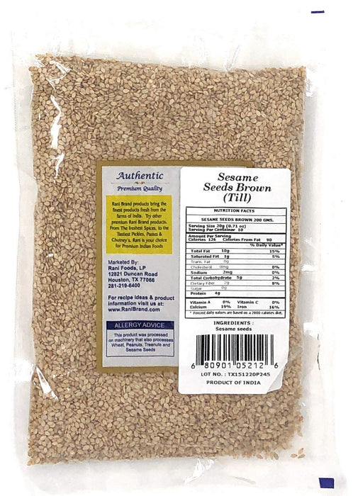 Rani Sesame Seeds Whole Brown, Raw (Till) 7oz (200gm) ~ All Natural | Gluten Friendly | NON-GMO | Vegan | Indian Origin