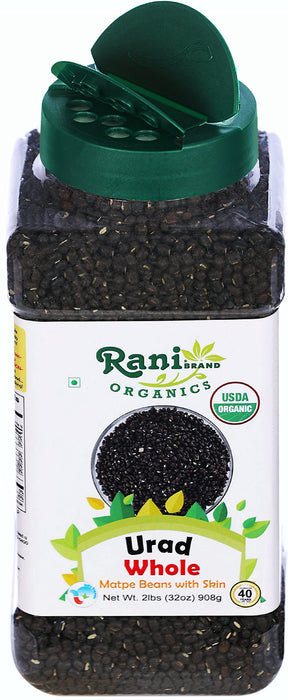 Rani Organic Urid/Urad Whole Black Indian Lentils 32oz (2lbs) 908g PET Jar ~ All Natural | Vegan | Gluten Friendly | NON-GMO | Indian Origin