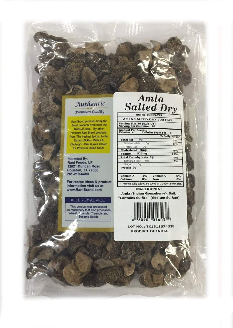 Rani Amla (Indian Gooseberry) Whole Salted Dry 7oz (200g) ~ All Natural | Gluten Friendly | Vegan | No Fillers | Non-GMO | Indian Origin