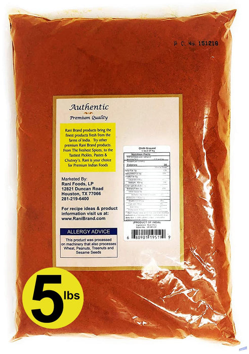 Rani Chilli Powder (Mirchi) Ground Indian Spice 80oz (5lbs) 2.27kg Bulk ~ All Natural | Salt-Free | Vegan | Gluten Friendly | NON-GMO | Indian Origin