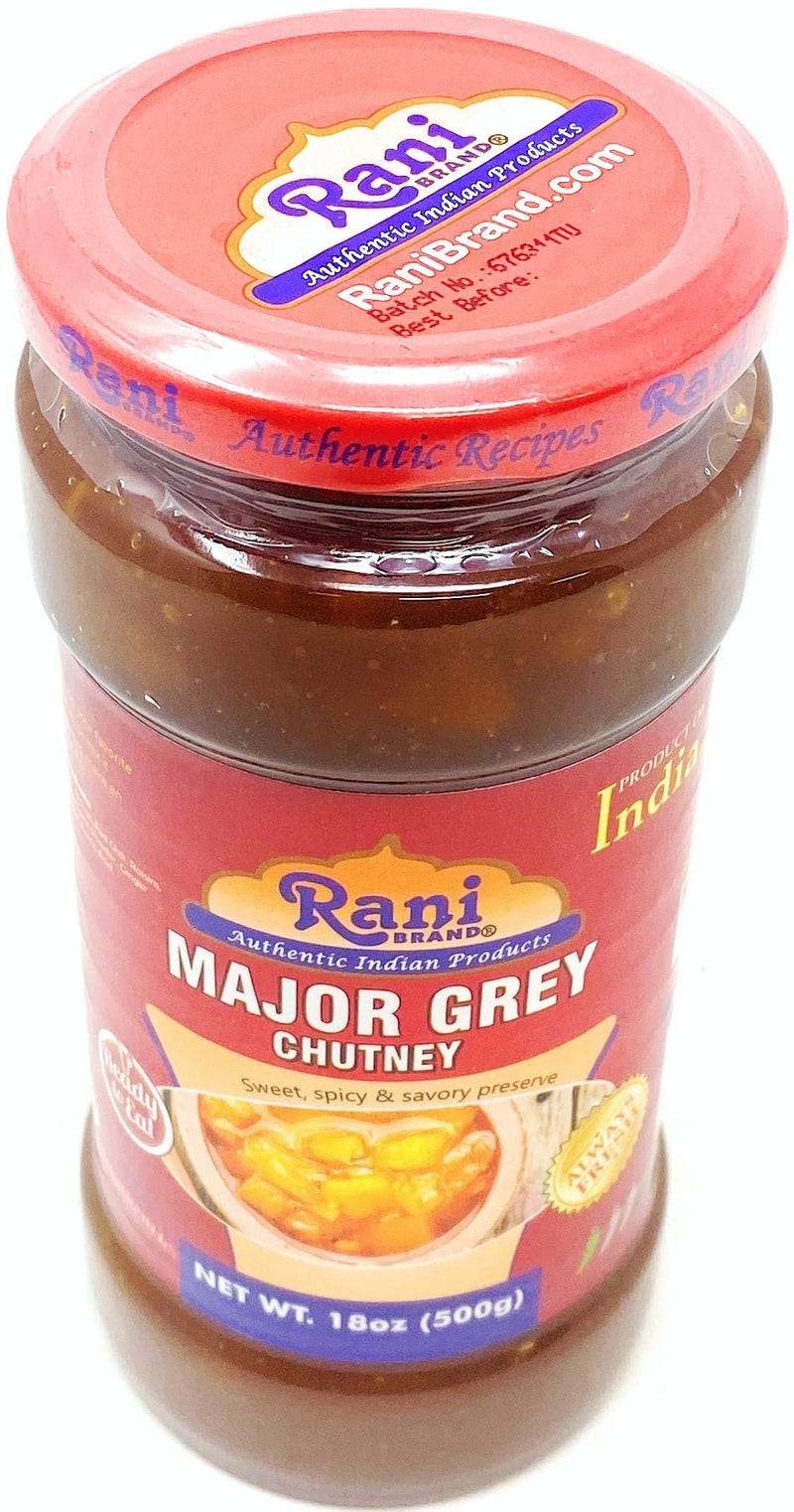 Rani Major Grey Mango Chutney (Indian Preserve) 17.6oz (1.1lbs) 500g Glass Jar, Ready to eat, Vegan, Pack of 5+1 FREE ~ Gluten Free, All Natural