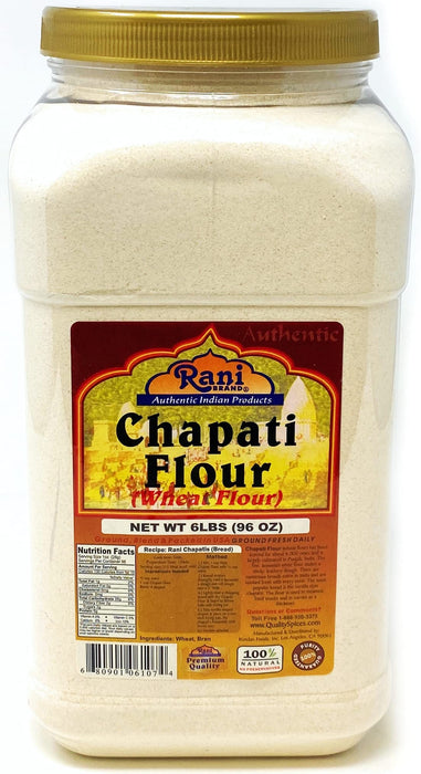 Rani Chapati Flour (100% Pure Whole Wheat Atta), For Making Roti & Indian Breads 96oz (6lbs) 2.72kg PET Jar ~ All Natural | Vegan