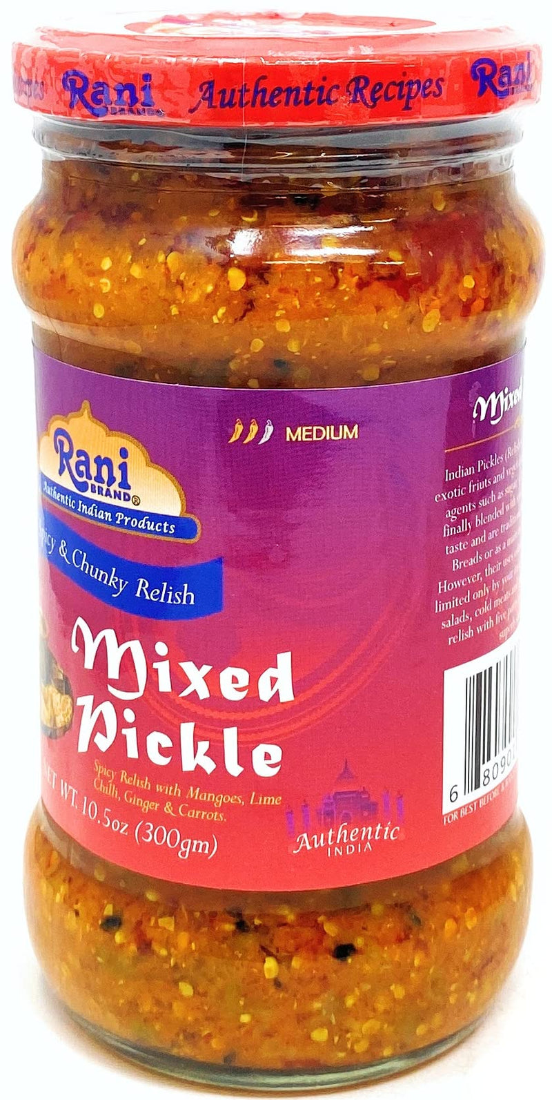 Rani Mixed Vegetable Pickle (Achar, Spicy Indian Relish) 10.5oz (300g) Glass Jar, Pack of 5+1 FREE ~ Vegan | Gluten Free | NON-GMO | No Colors