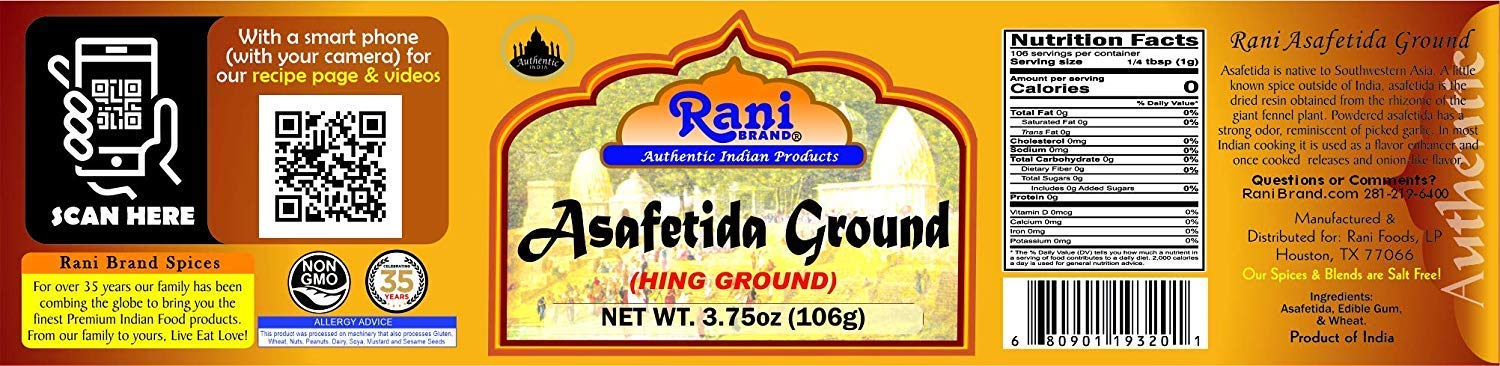 Rani Asafetida (Hing) Ground 3.75oz (106g) PET Jar ~ Natural | Salt Free | Vegan | NON-GMO | Best for Onion Garlic Substitute