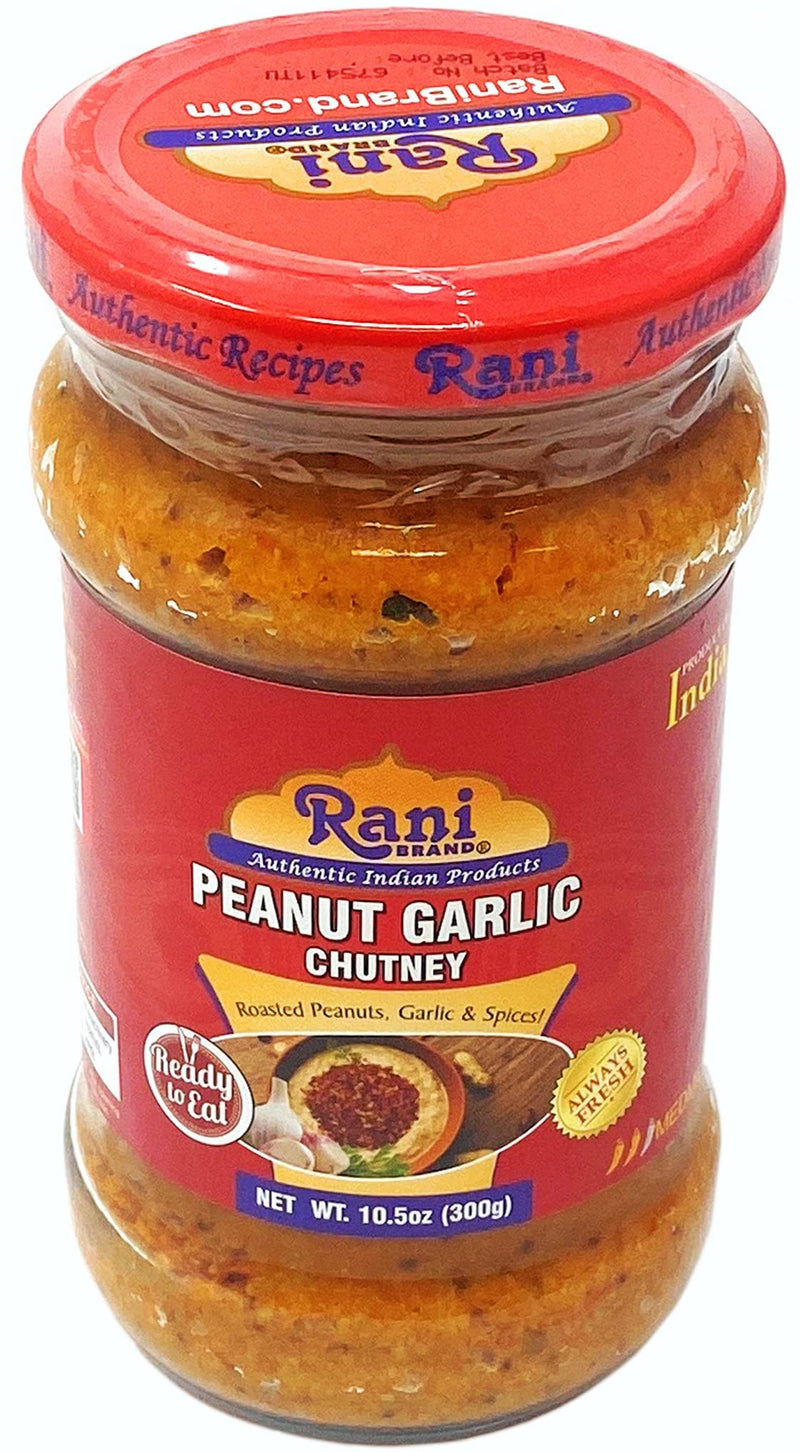 Rani Peanut Garlic Chutney 10.5oz (300g) Glass Jar, Ready to Eat, Pack of 5+1 FREE ~ Vegan | Gluten Free | NON-GMO | No Colors | Indian Origin