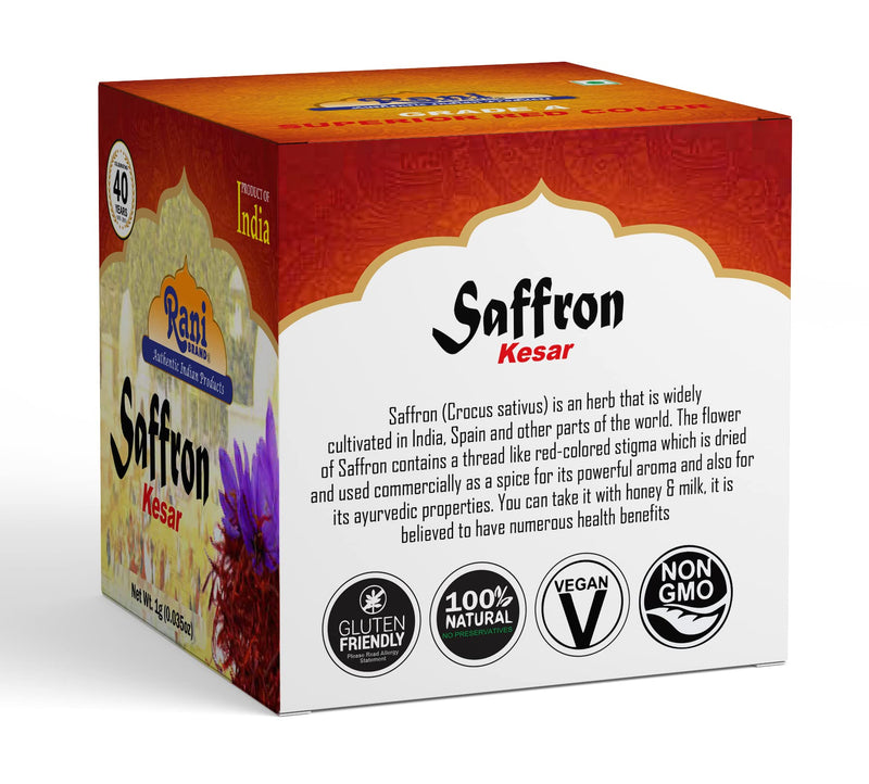 Rani Pure Saffron (Kesar) from India, Fragrant & Full Flavor, Great for Cooking, Tea & Medicinal, Grade A all red threads, 1gm (0.035oz) PET Jar