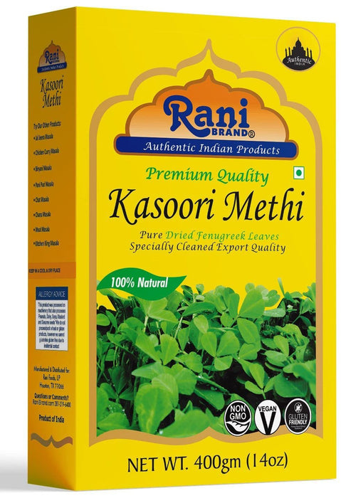 Rani Fenugreek Leaves Dried, All Natural (Kasoori Methi) 400g (14oz) ~ Gluten Friendly | NON-GMO ~ Vegan