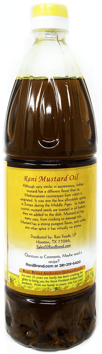 Rani Mustard Oil (Kachi Ghani) 33.8 Ounce (1 Liter) Pack of 2, NON-GMO | Gluten Free | Vegan | 100% Natural