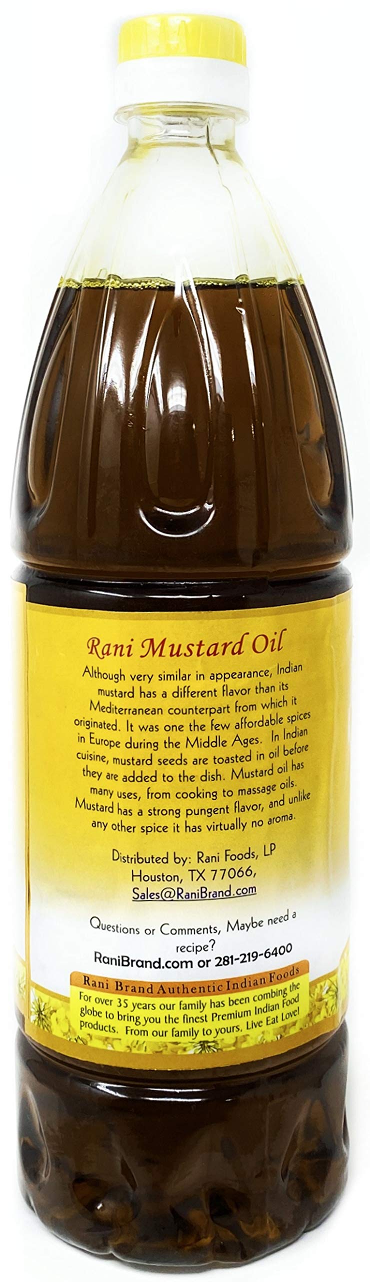 Rani Mustard Oil (Kachi Ghani) 33.8 Ounce (1 Liter) Pack of 12, NON-GMO | Gluten Free | Vegan | 100% Natural