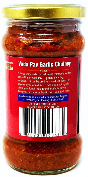 Rani Vada Pav Garlic Chutney 10.5oz (300g) Glass Jar, Ready to Eat ~ Vegan | Gluten Free | NON-GMO | Indian Origin