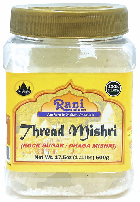 Rani Thread Misri (Rock Sugar / Dhaga Mishri) 17.5oz (1.1lbs) 500g PET Jar ~ All Natural | Gluten Friendly | No Colors | Vegan | Indian Origin